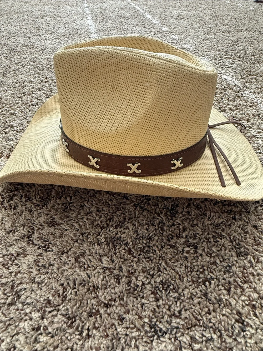 Men's Straw Cowboy Hat with Brown Leather Band